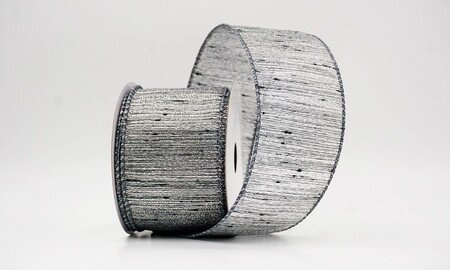 Grijs gestreept metallic geweven lint met ijzerdraad_KW0473GC-50-123